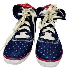Rare Keds Mini Star Paisley Canvas High Top Sneakers Blue White Red Women US 11